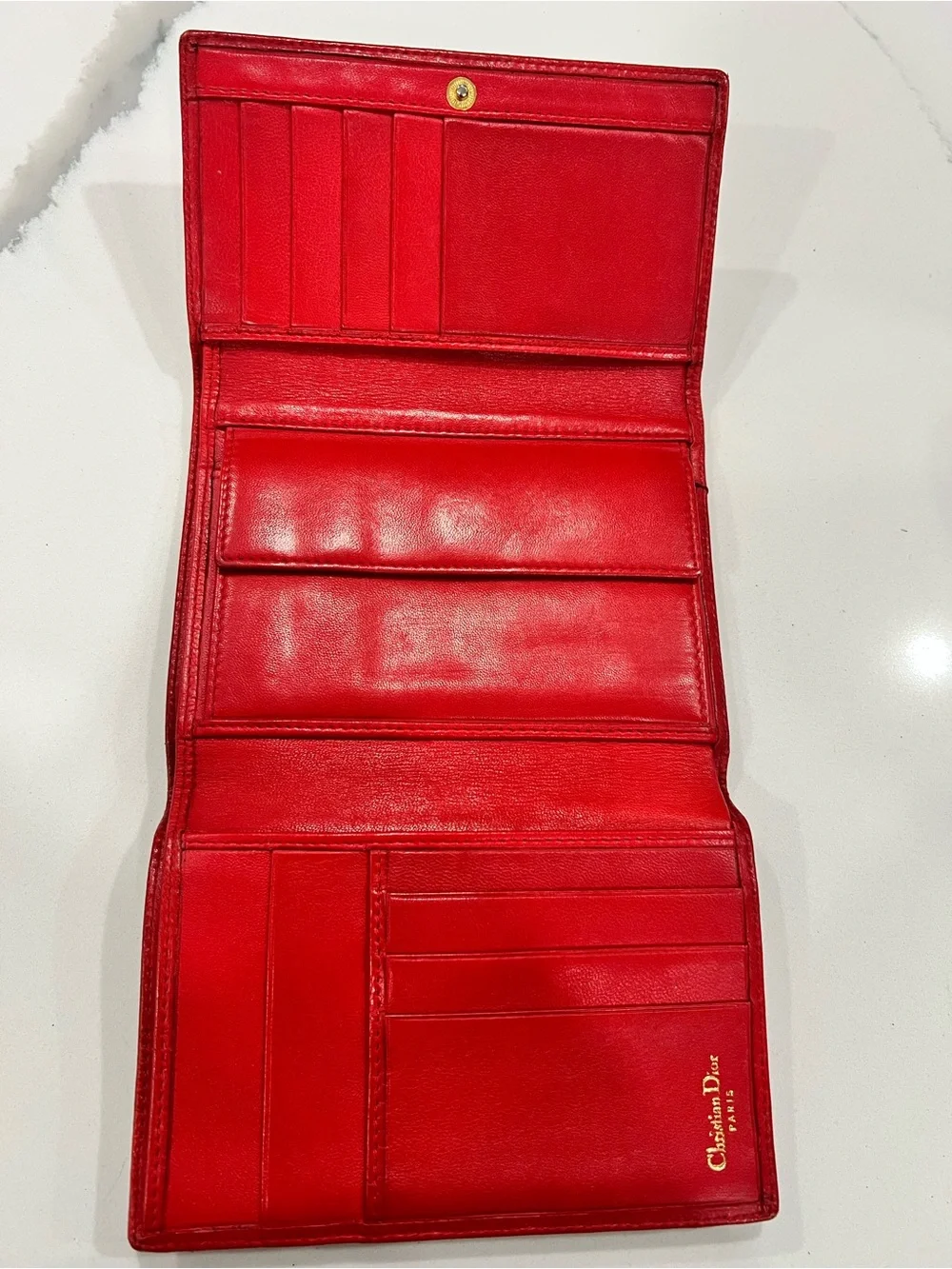 Authentic Christian Dior Cannage Travel Wallet Red + COA